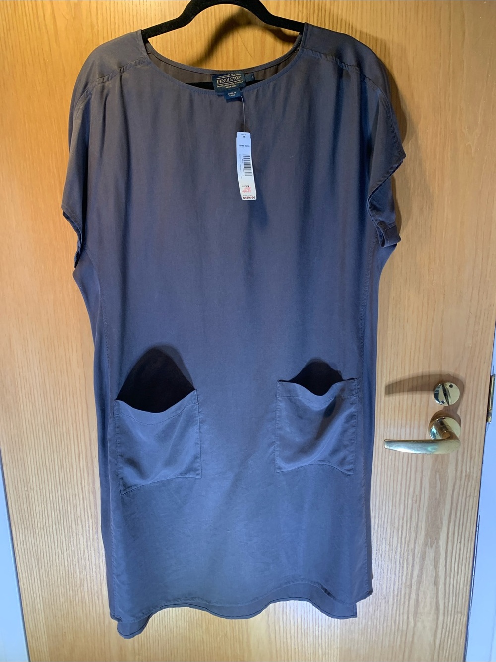 Pendleton Brown Round-Neck Lightweight Shift Cap-Sleeve Dress- Size L